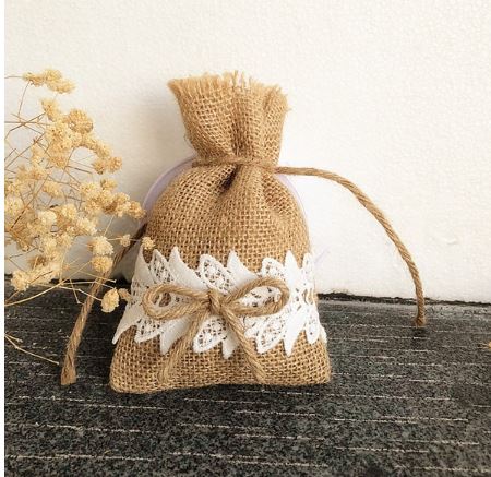 ถุงผ้ากระสอบ ขนาด 10x15 cm ตกแต่งด้วยลูกไม้ แบบน่ารัก ๆ ถุงผ้า สไตล์วินเทจ ตกแต่งงานแต่งงาน 596705