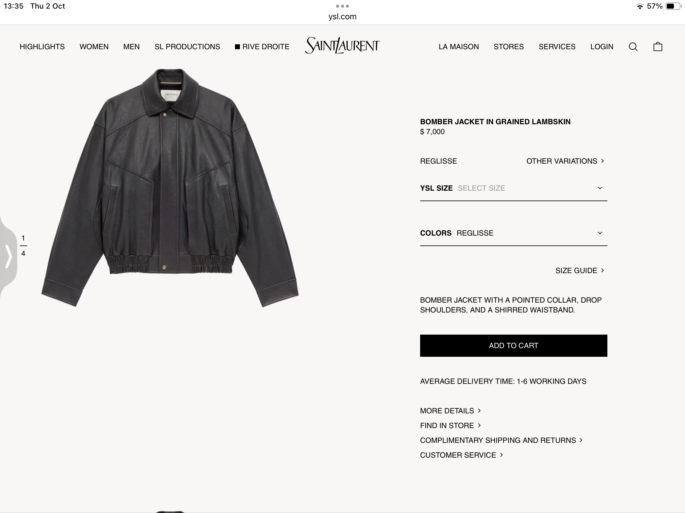 **do** เสื้อแจ๊กเก็ตหนังแกะ YSL BOMBER JACKET IN GRAINED LAMBSKIN สินค้าใหม่ ของแท้