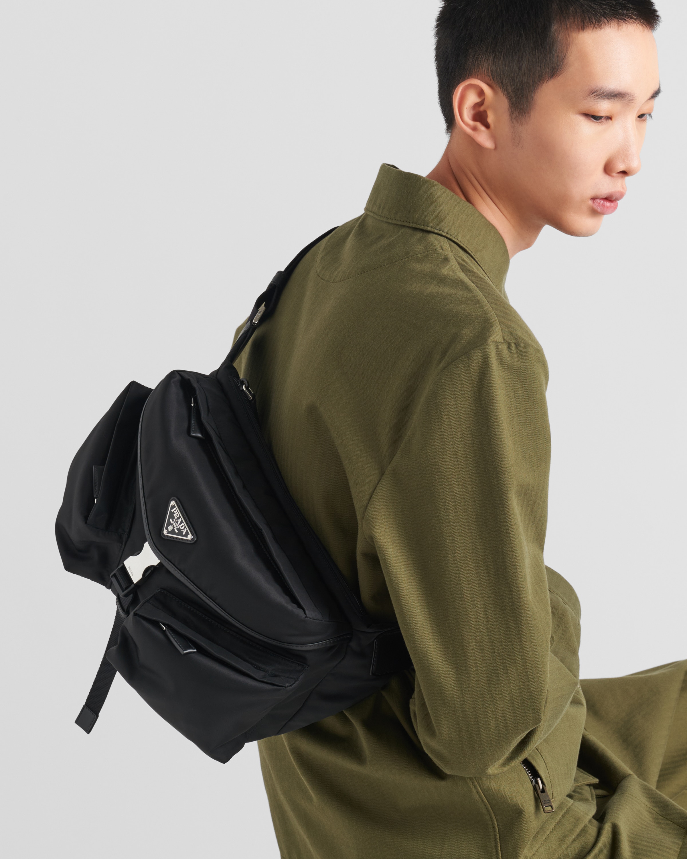**C** กระเป๋า Prada Re-Nylon and leather shoulder bag สินค้าใหม่ ของแท้