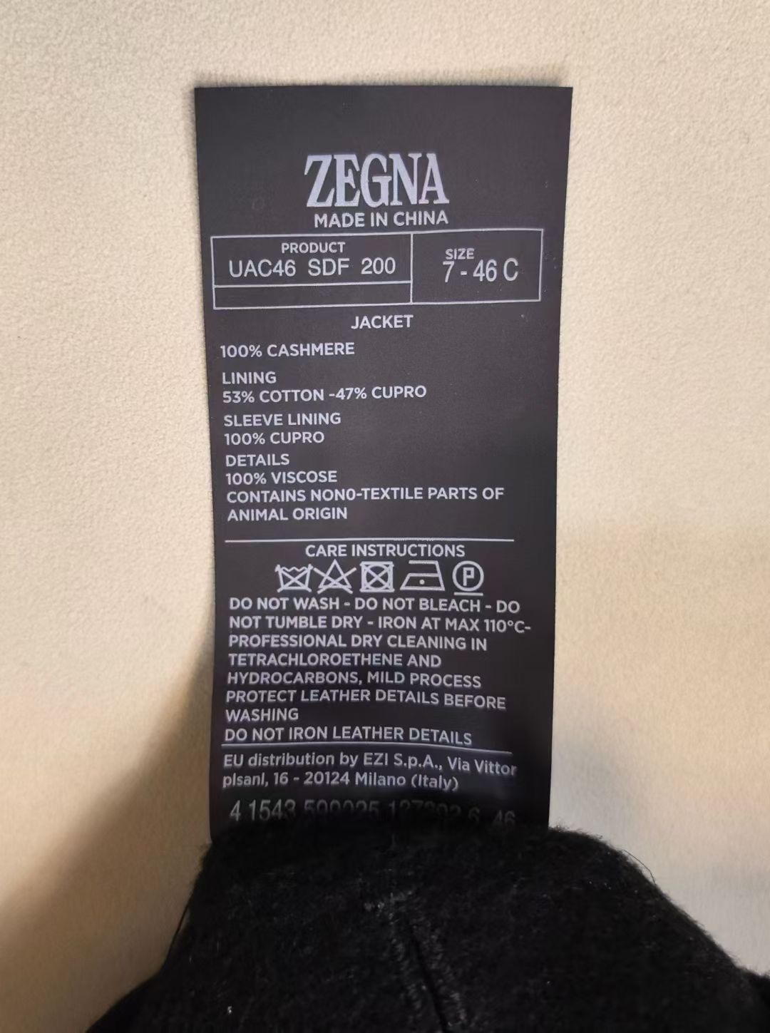 เสื้อแจ๊กเก็ตสูท Zegna BLACK OASI CASHMERE JACKET สินค้าใหม่ ของแท้