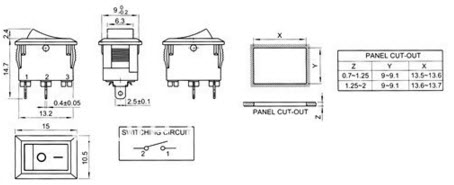 KCD1- XL601-11 2Pin 2 Position SPST ON-OFF Rocker Switch 3A/250V 6A/125V (15mm)
