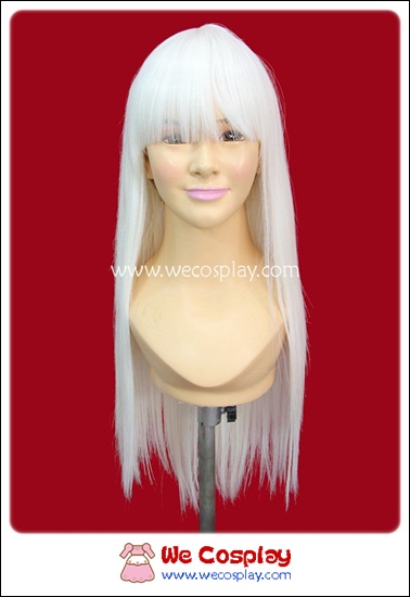วิกผมคอสเพลย์ สีขาวนม ยาวตรง มีหน้าม้า Milky White Cosplay Wig