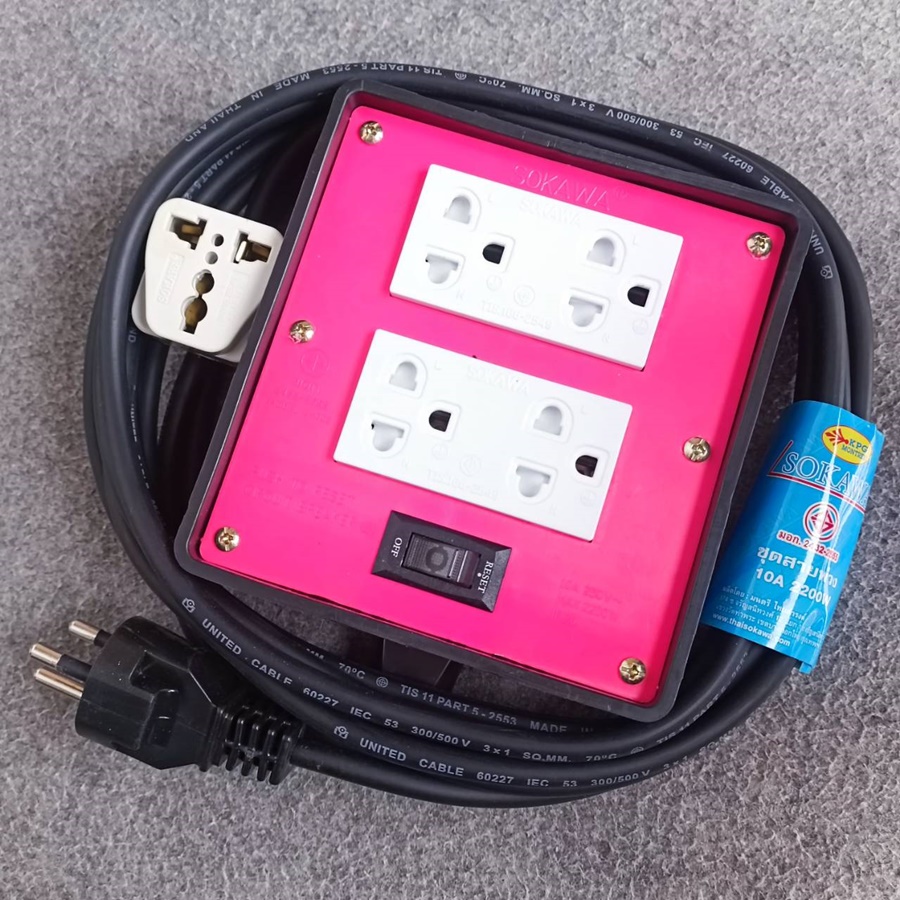 SOKAWA บล็อคยาง4x4+ปลั๊กกราวด์คู่(มอก.)10A สาย20เมตร สายขนาด3x1MM ปลั๊กไฟ ปลั๊กพ่วง บล็อคยาง4ช่อง พร้อมสายไฟ เอไอ-ไพศาล