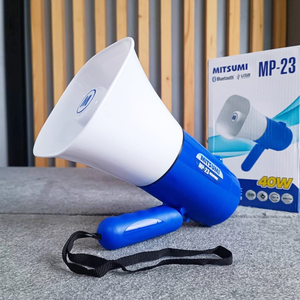 MITSUMI MP-23BL โทรโข่ง 5นิ้วชาร์จได้ 40วัตต์ สีน้ำเงิน มีเสียงนกหวีด อัดเสียงได้ MP 23BL MP23BL แถมแบตเตอร์รี เอไอ-ไพศาล