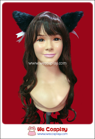 กิ๊บติดผมหูแมว สีดำ ริบบิ้นชมพู