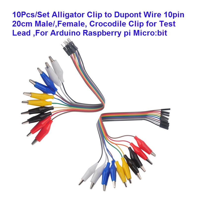 10Pcs/set Alligator Clip to Dupont Wire 10pin 20cm Male/Female สายปากคีบ 5 สี 10 เส้น