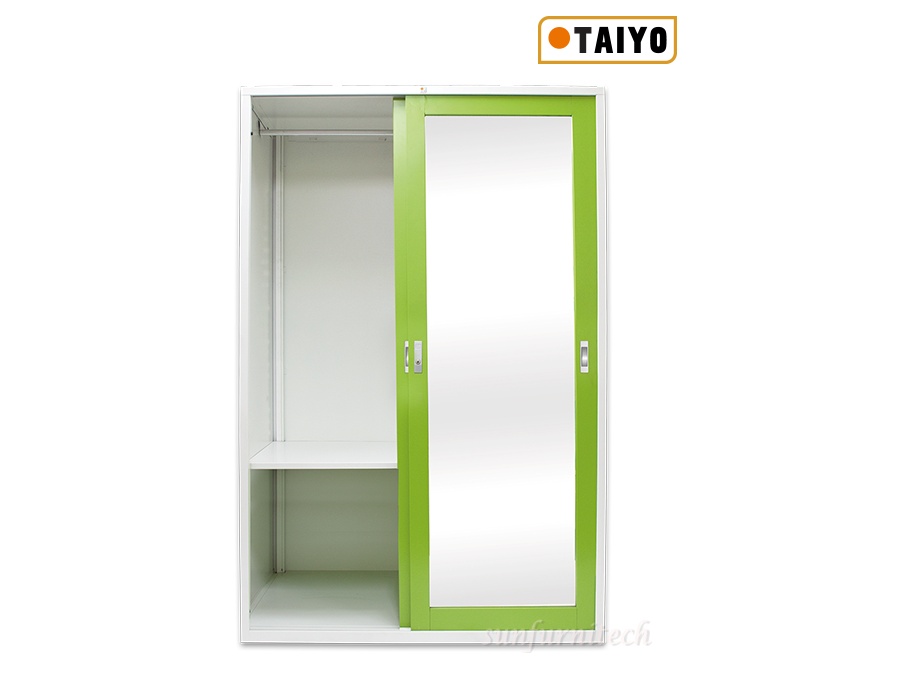 ตู้เสื้อผ้าเหล็กบานเลื่อน ( 1 บานเลื่อนกระจกเงา 1 บานเลื่อนทึบ) Taiyo รุ่น WDSD-04-00
