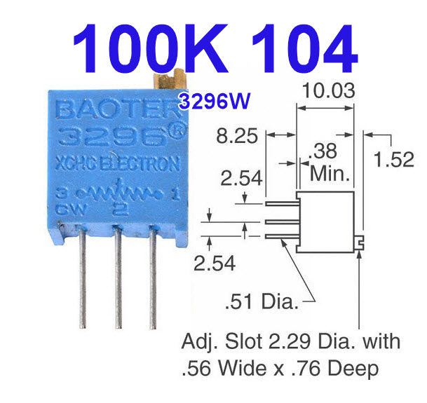 VR เกือกม้า 100 Kohm (104) 3296W Trimpot Variable Resistor (Trimmer Potentiometer)