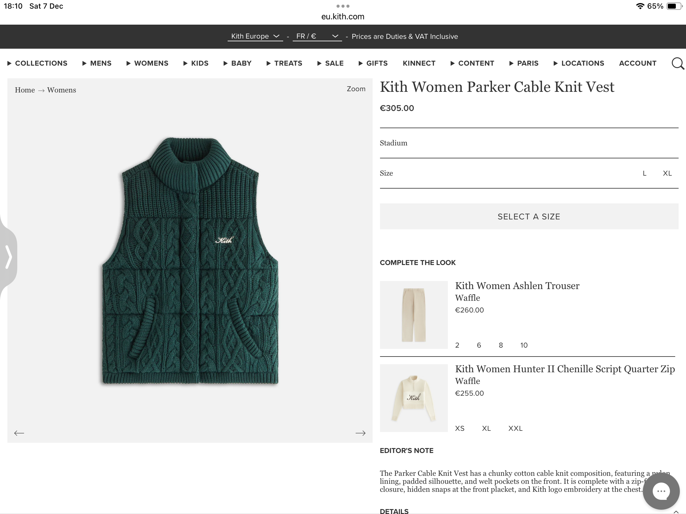**do** เสื้อกั๊ก Kith Women Parker Cable Knit Vest มี 2 สีให้เลือก สินค้าใหม่ ของแท้