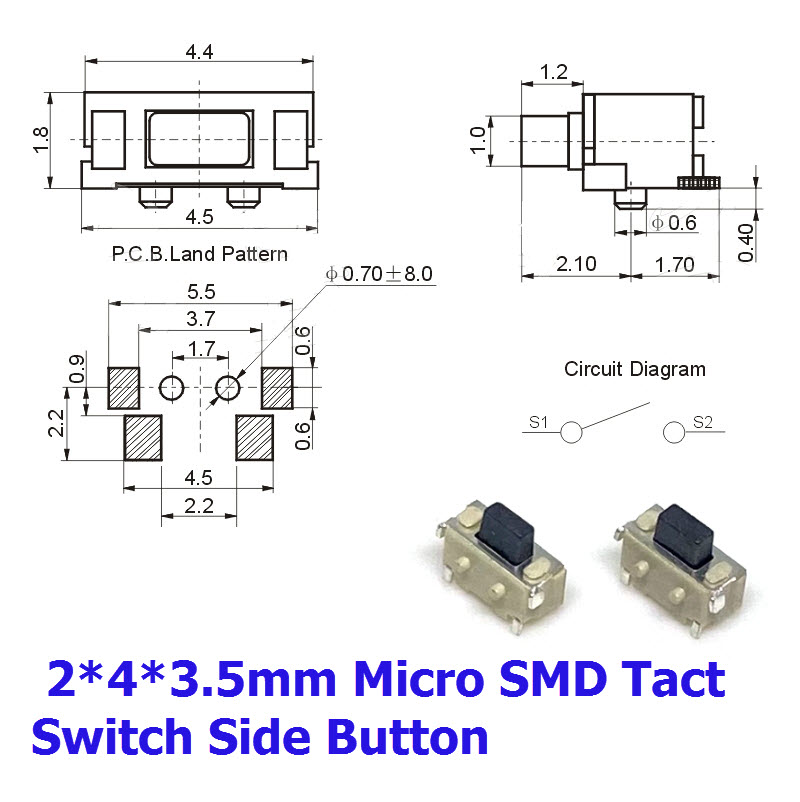 2*4*3.5mm Micro SMD Tact Switch Side Button