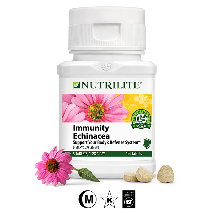 Nutrilite Immunity Echinacea ช่วยฟื้นฟูปกป้องจากอาการภูมิแพ้ต่างๆ เพิ่มภูมิต้านทานป้องกันโรคหวัด บรรจุ 120เม็ด