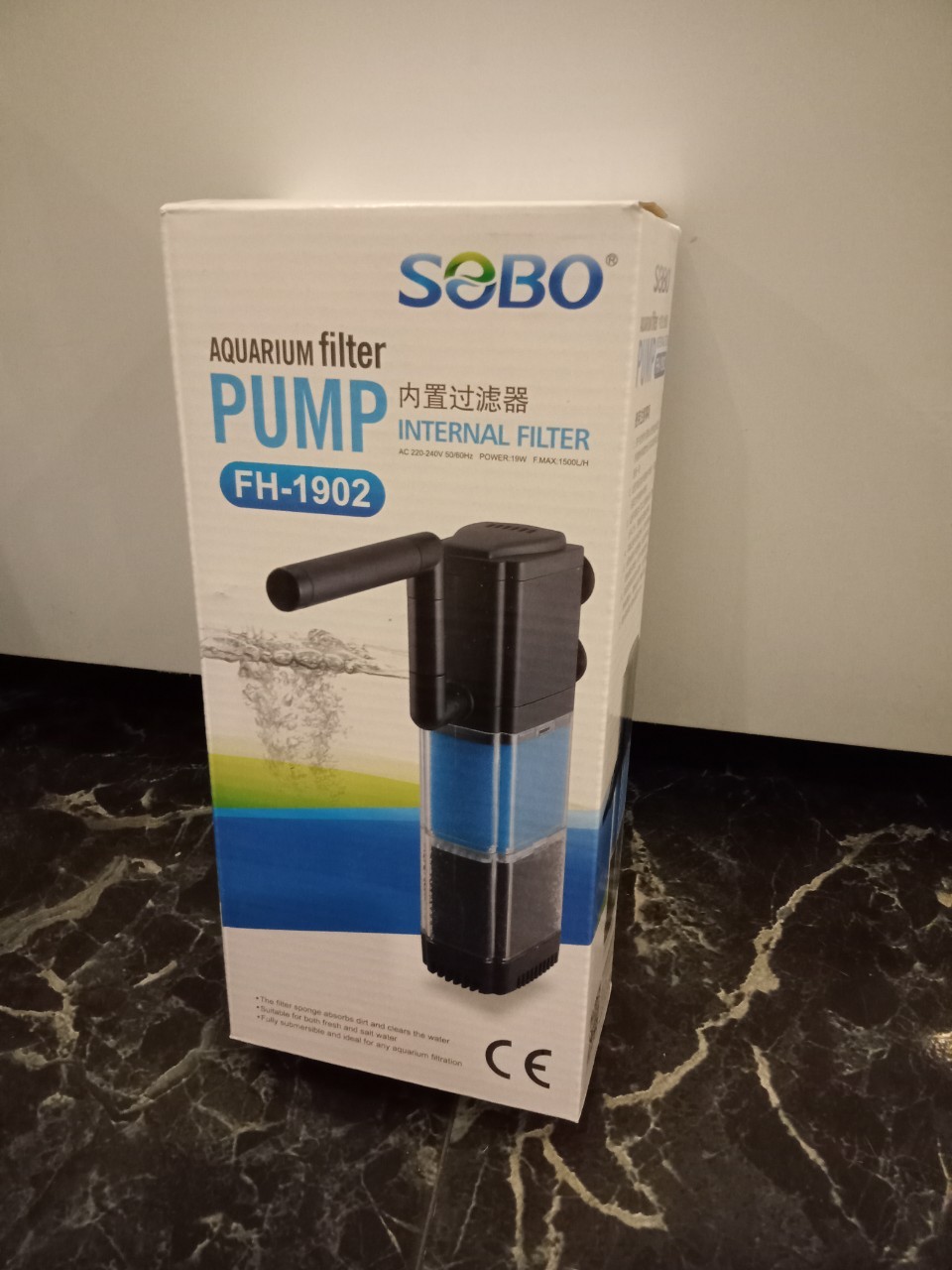 SOBO FH-1902 กรองในตู้ปลาพร้อมปั๊มน้ำ 1500 L/H กำลังไฟ 19W.