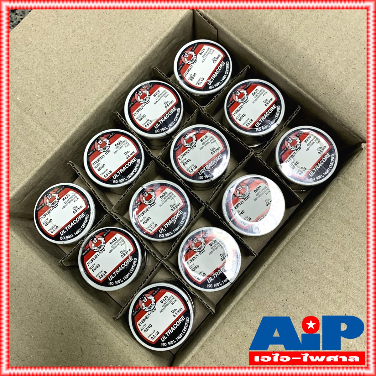 ยกกล่อง24ขด ULTRACORE ขนาด 0.8 มม หนัก 0.5 ปอนด์ ตะกั่วขด 60/40 ตะกั่วบัดกรี ตะกั่ว อุลตร้าคอร์ ตะกั่วบัดกรี เส้นผ่าศูนย์กลาง 0.8 มม