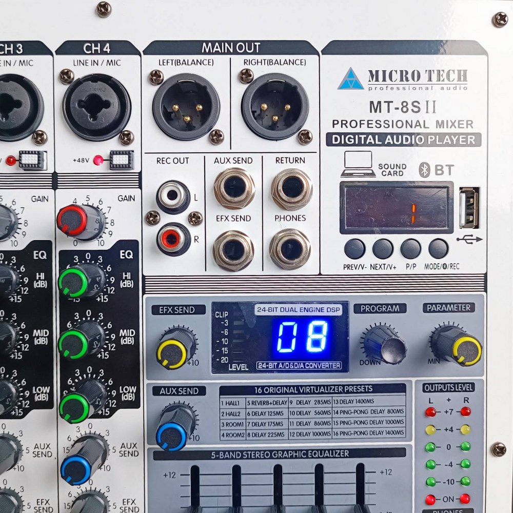 MICROTECH MT-8S II mixer มิกเซอร์ 8 ช่อง รุ่นใหม่ รองรับบลูทูธ พร้อมจอแสดงผล ไมโครเทค MT 8 S mt8s เอไอ-ไพศาล