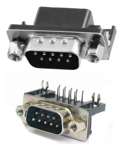 DB9 D-Sub Connector Right Angle 9Pins , Male