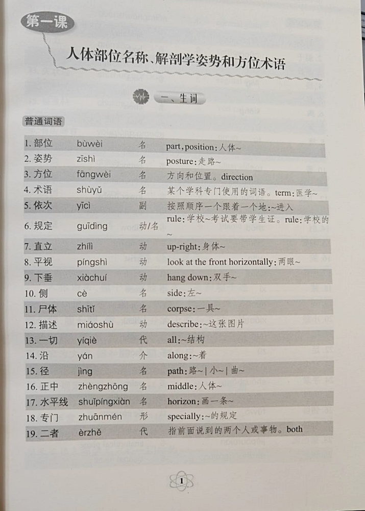 ภาษาจีนทางการเเพทย์ 专业基础医学汉语·解剖与组胚篇