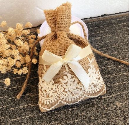 ถุงผ้ากระสอบ ขนาด 10x15 cm ตกแต่งด้วยลูกไม้ แบบน่ารัก ๆ ถุงผ้า สไตล์วินเทจ ตกแต่งงานแต่งงาน 596705