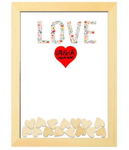 Guest Book DIY พื้นหลังสีขาว ดีไซน์ อักษร Love กรอบรูปไม้ สีขาว ใช้แทนสมุด เขียนคำอวยพร งานแต่งงาน ใส่หัวใจ หยอดในกรอบรูปได้ สวยเก๋ ไม่ซ้ำใคร 7095262
