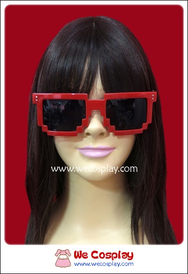 แว่นตาพิกเซล สีแดง เลนส์ดำ Fancy Cosplay Glasses