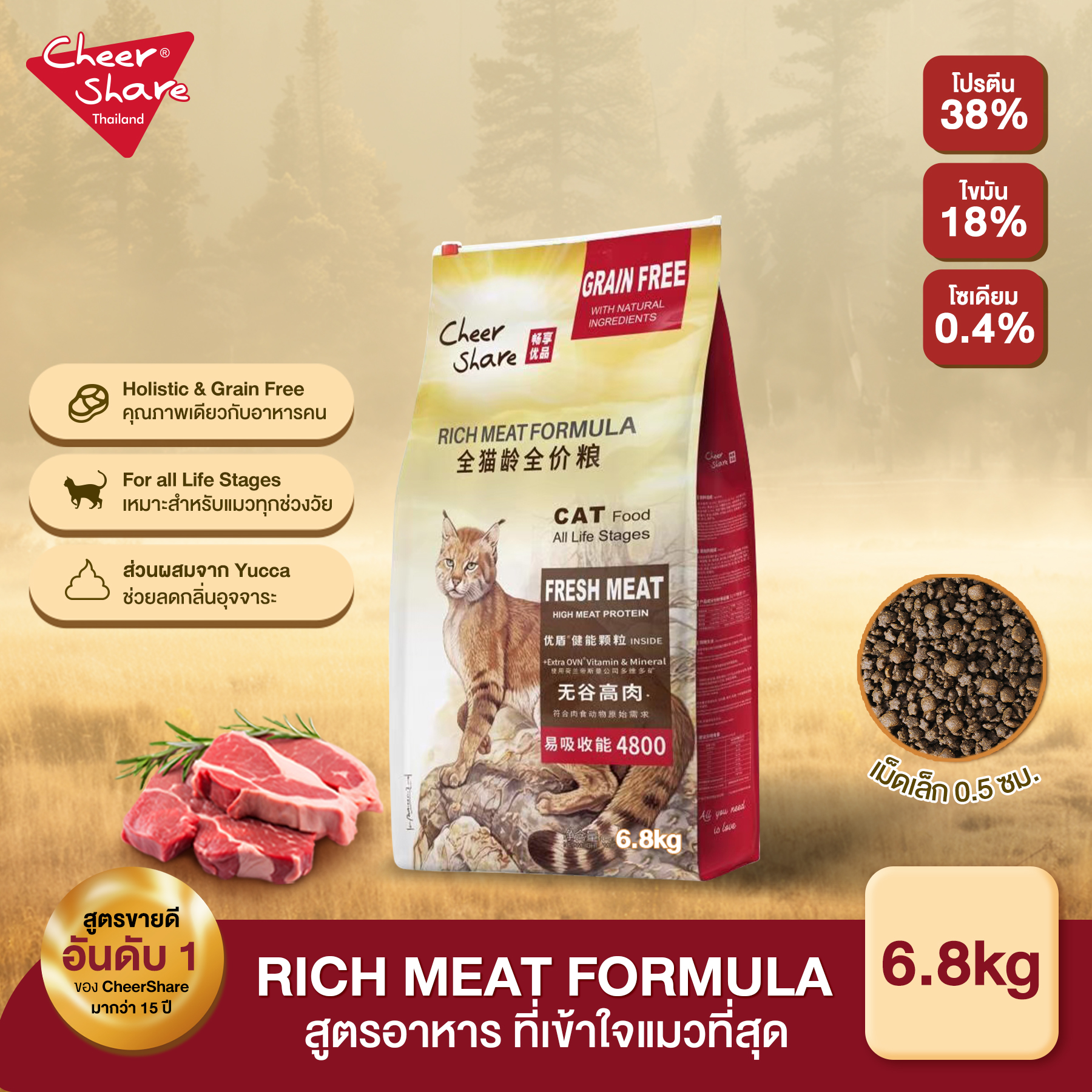 Cheer Share : Rich Meat Formula สูตรอาหารแมวโต 6.8kg