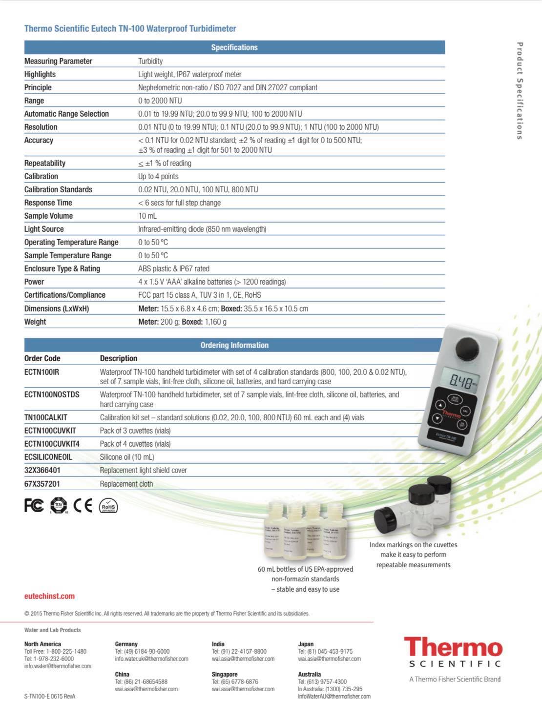 เครื่องวัดค่าความขุ่น แบบพกพา (Turbidity Meter) รุ่น TN100 IR แล็ป