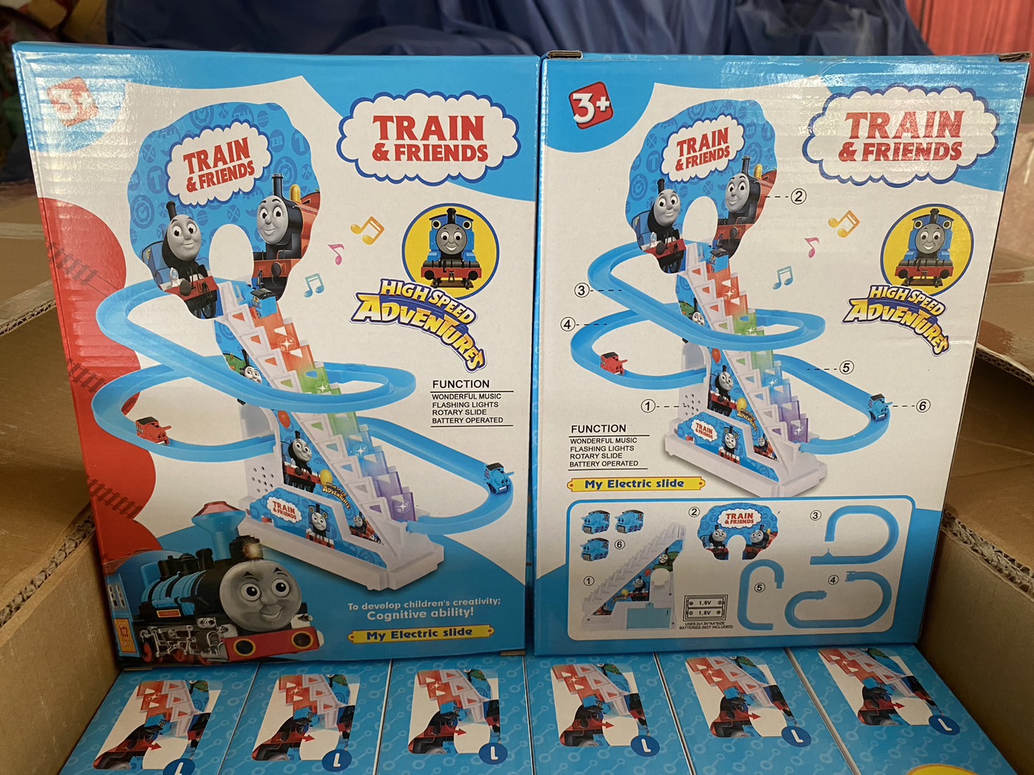 668-7 ของเล่นเด็กรถไฟโทมัสไต่ราง รถไฟโธมัสบันไดสไลเดอร์มีเสียงไฟ ปลีกกล่องละ