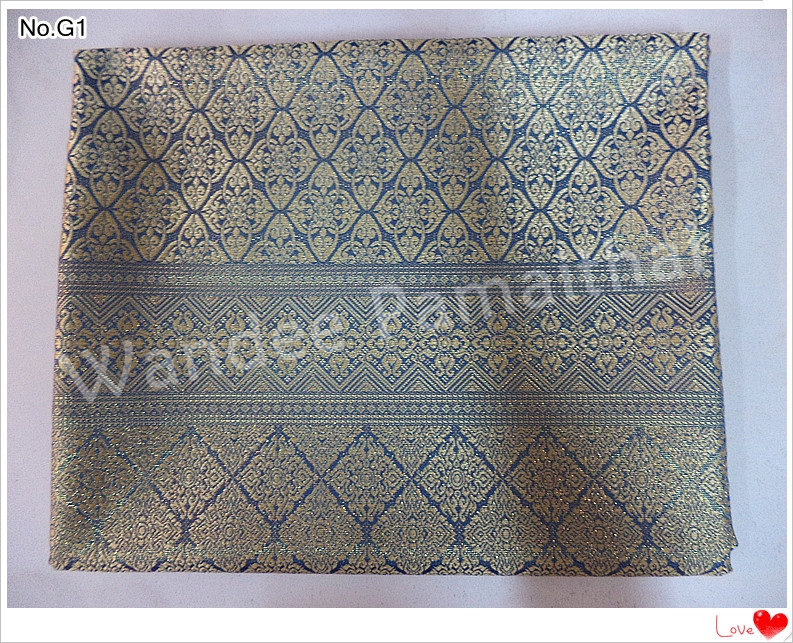 ผ้าุไหมเกษตรดิ้นทอง คุณภาพดี ราคาถูก (สีน้ำทะเล)