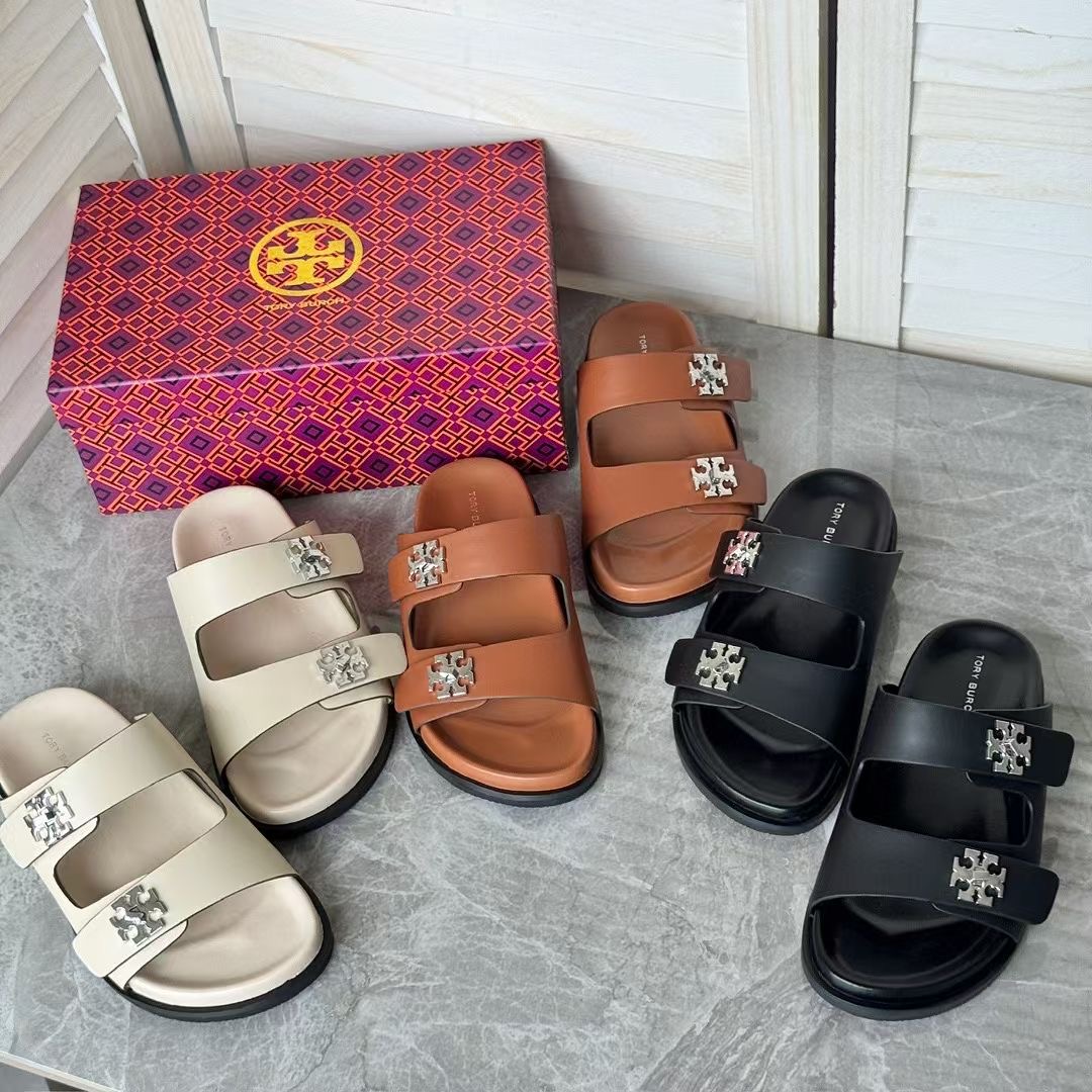 **do** รองเท้าหนังสวม Tory Burch LEATHER SLIDES มี 3 สี สินค้าใหม่ ของแท้