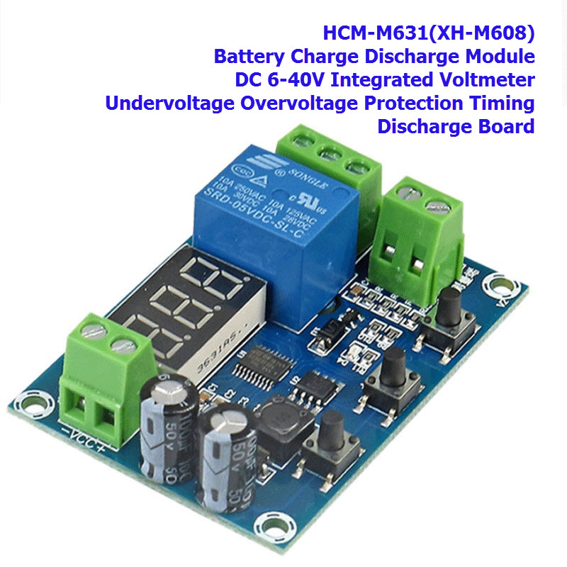 HCW-M631 (XH-M608) Battery Charge Discharge Module DC 6-40V Integrated Voltmeter Undervoltage Overvoltage Protection Timing Discharge Board