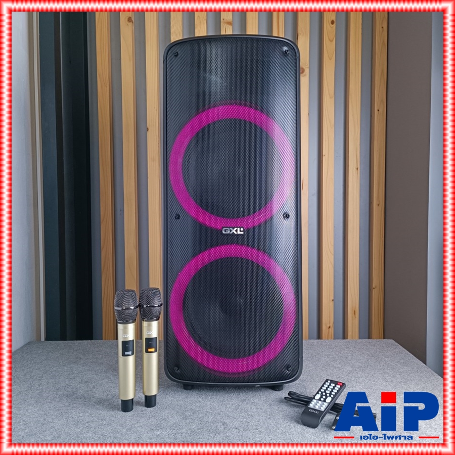 GXL GL-102TM ลำโพง10นิ้วx2 + ไมค์ลอยคู่ ตู้ลำโพงปาร์ตี้ ตู้ลำโพงคาราโอเกะ ใช้ได้ทั้งไฟ DC และ AC แถมไมค์ลอย GL 102 TM GL102TM เอไอ-ไพศาล