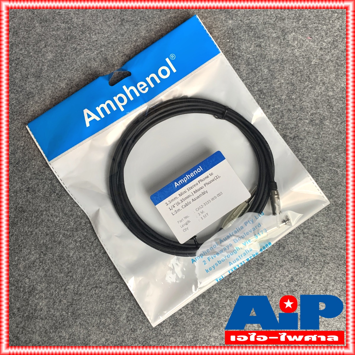 3เมตร AMPHENOL สาย TR-ST - PHONEx2 3M CA52-3333-WB-003 AMPHENOL สายTR-ST-PHONEx2 3M สายสัญญาณ TR-ST ออก ปลั๊กไมค์ โมโน 2หัว สายคอมเข้ามิกซ์