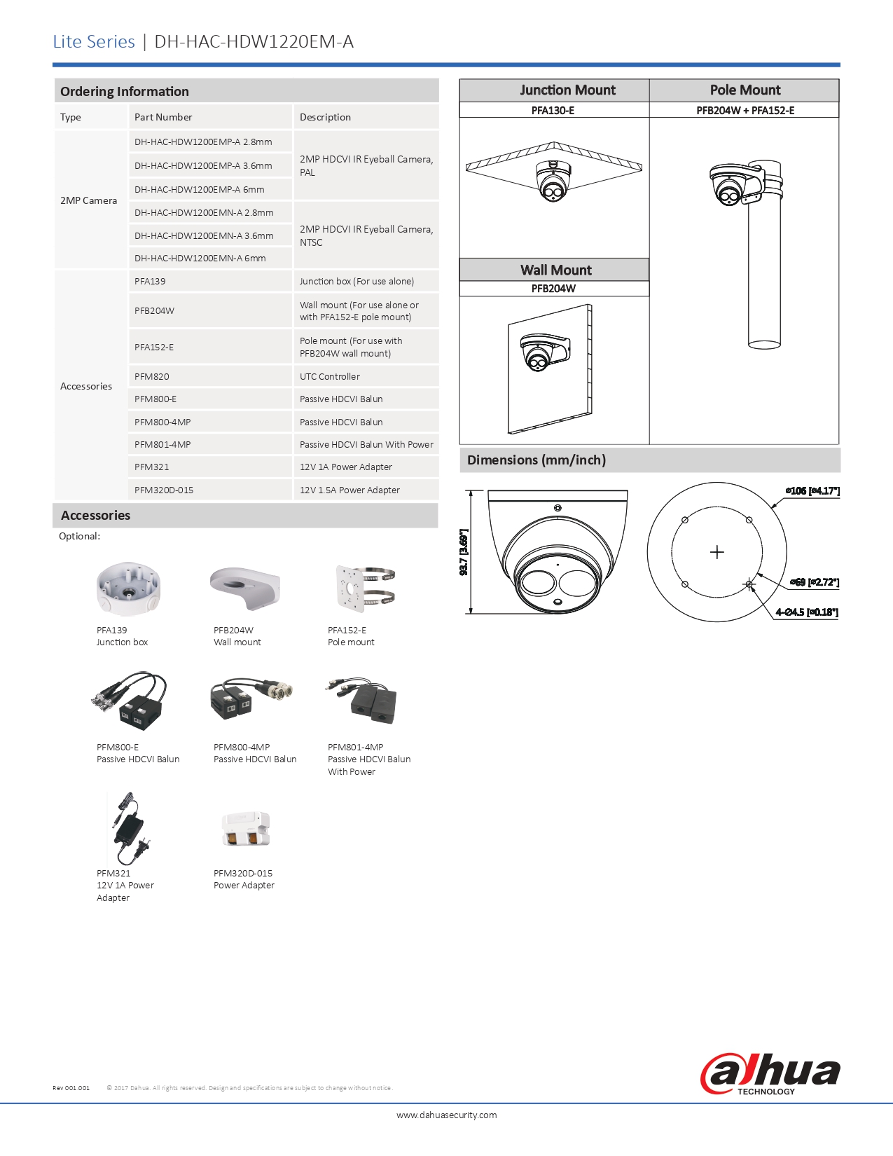 DAHUA กล้องวงจรปิด HDCVI 2MP รุ่น HAC-HDW1200EMP-A มีไมค์ Smart IR 50m.