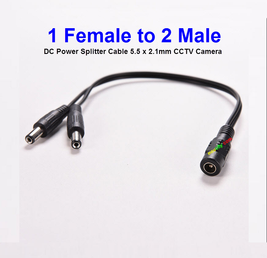 5.5 x 2.1mm CCTV Camera 1 Female to 2 Male DC Power Splitter Cable Adapter