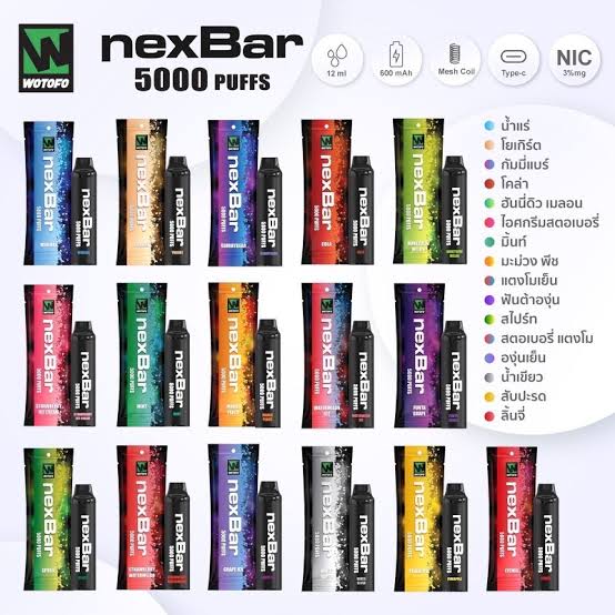 nexBar 5000Puffs Disposable Pod Nic.3% ชาร์จได้