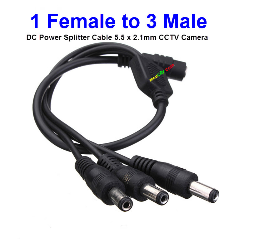 5.5 x 2.1mm CCTV Camera 1 Female to 3 Male DC Power Splitter Cable Adapter