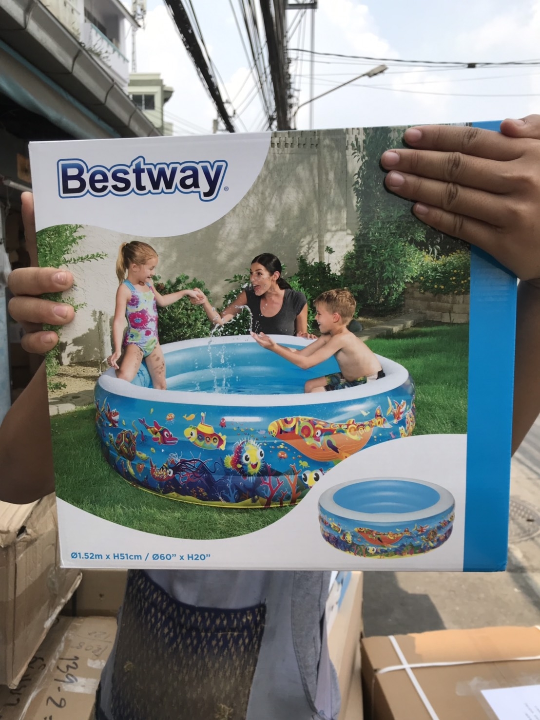 51121B สระลายปลาทรงกลม Bestway ลิขสิทธิ์ถูกต้อง