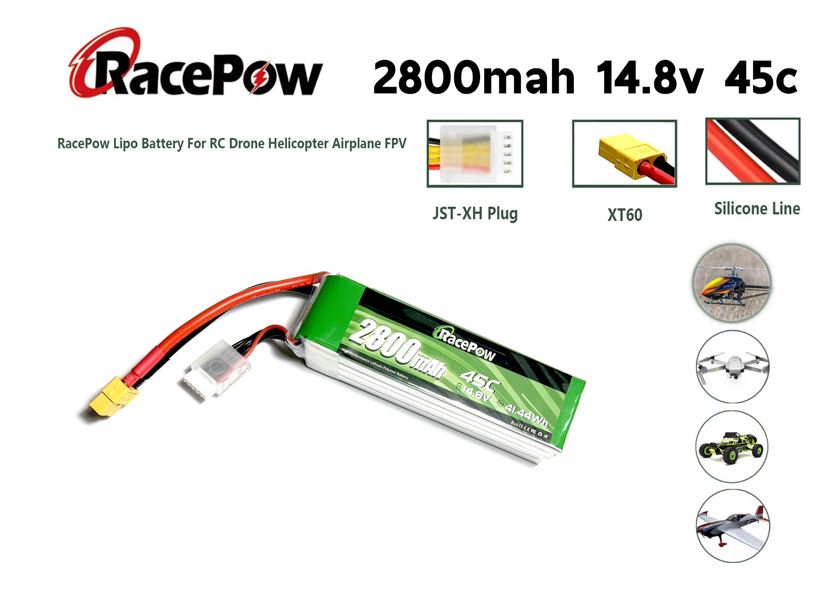 แบตเตอรี่ลิโพ RacePow 2800mah 14.8V 4เซล 45C