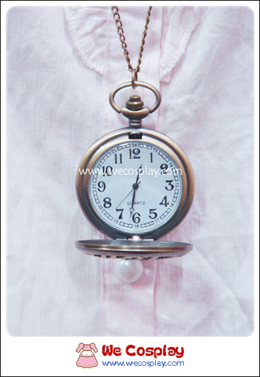 สร้อยคอโกธิคโลลิต้า จี้ล็อกเก็ตนาฬิกาสีทองรมดำฝาลายตัวเลขนาฬิกา