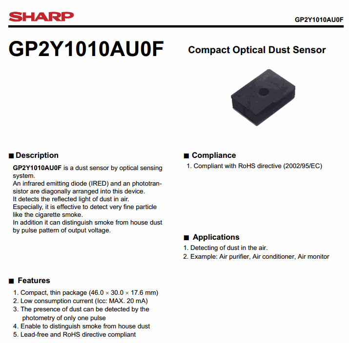 PM2.5 GP2Y1014AU0F Replace GP2Y1010AU0F Optical Dust Sensor PM2.5+Resistor Capacitor