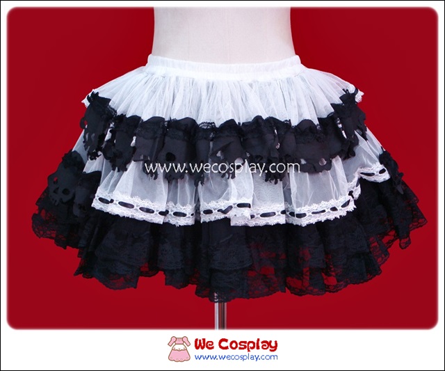 กระโปรงพังค์สีขาวดำ ชายลายหัวกะโหลก White & Black Skull Punk Skirt