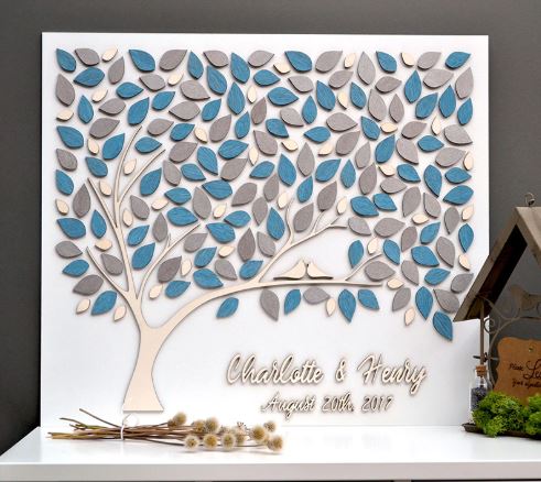 Guest Book DIY กรอบไม้ ป้ายไม้ รูป ต้นไม้ นกคู่ สามารถใช้แทน สมุดเขียนคำอวยพร ใช้ตกแต่งงานแต่งงาน 141974