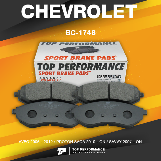 TOP PERFORMANCE (ประกัน 3 เดือน) ผ้าเบรค หน้า CHEVROLET AVEO 06-12 / PROTON SAGA 10-ON / SAVVY 07-ON - MADE IN JAPAN - BC 1748 / BC1748 - ผ้าเบรก อาวีโอ โปรตอน