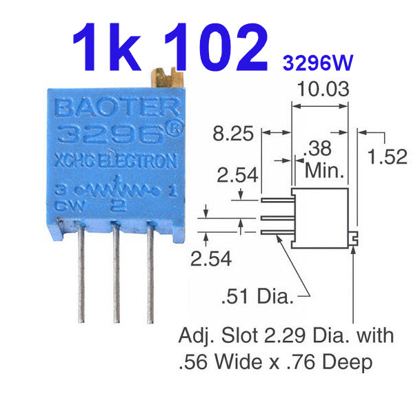 VR เกือกม้า 1 Kohm (102) 3296W Trimpot Variable Resistor (Trimmer Potentiometer)