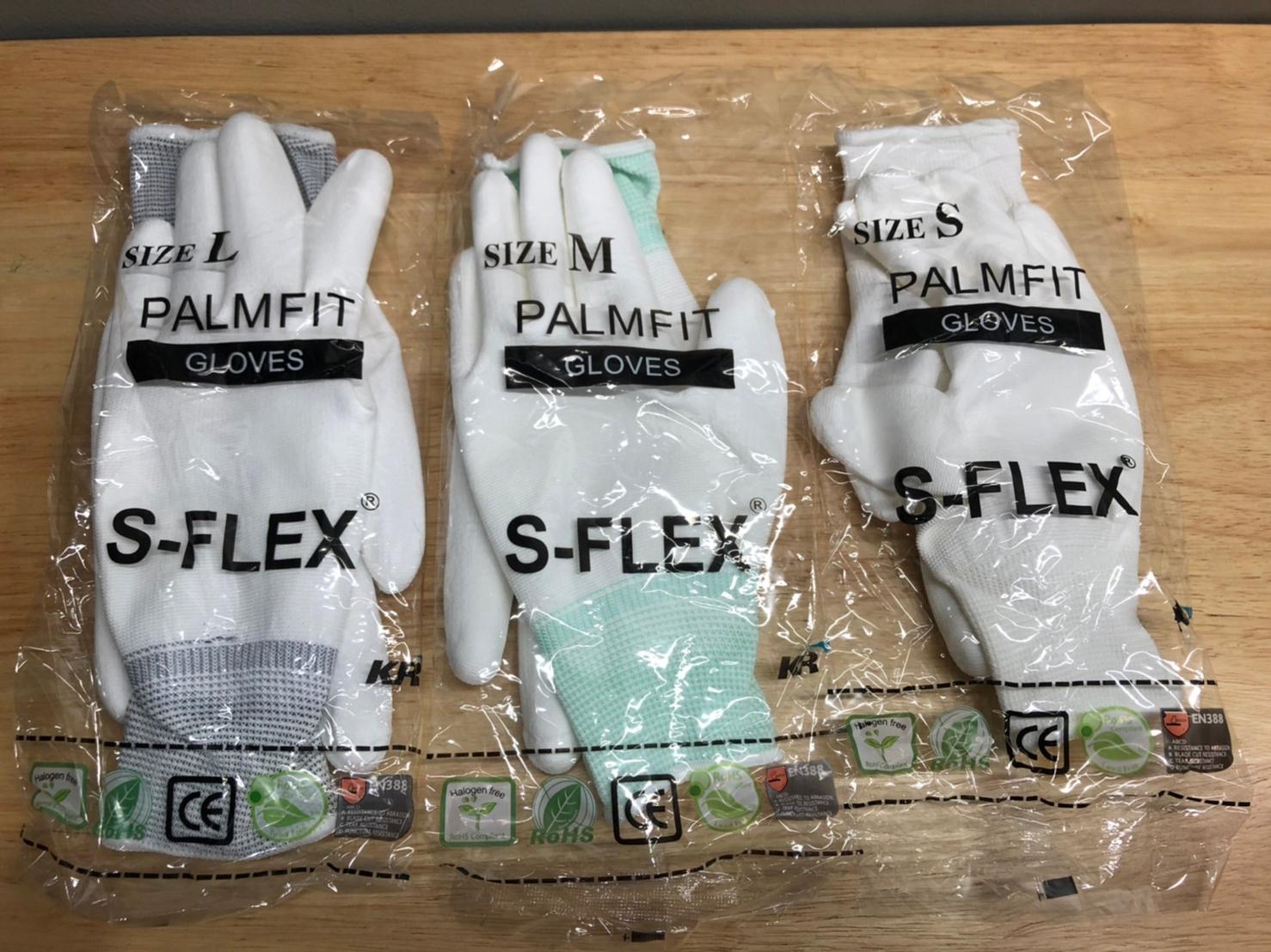 ถุงมือไนล่อน เคลือบ PU เต็มฝ่ามือ สีขาว , PU Palmfit White S-Flex