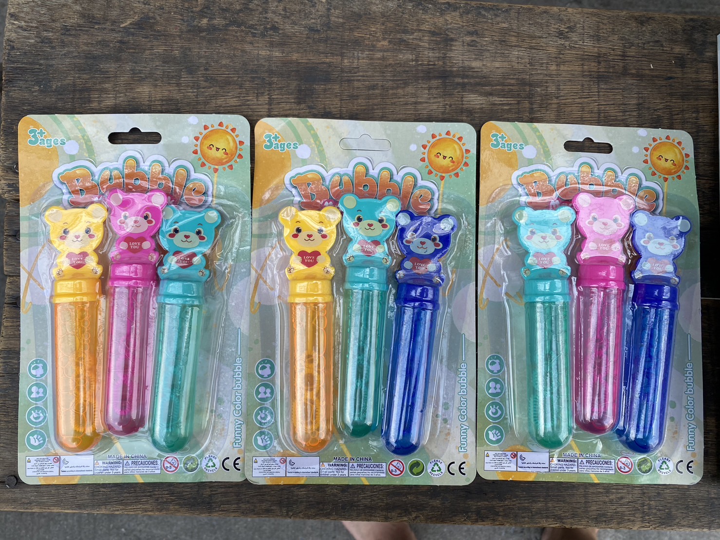 1858 ของเล่นเด็กหมีเป่าฟอง 3 ชิ้น เป่าฟองด้ามจับ ปลีกแพ็คละ