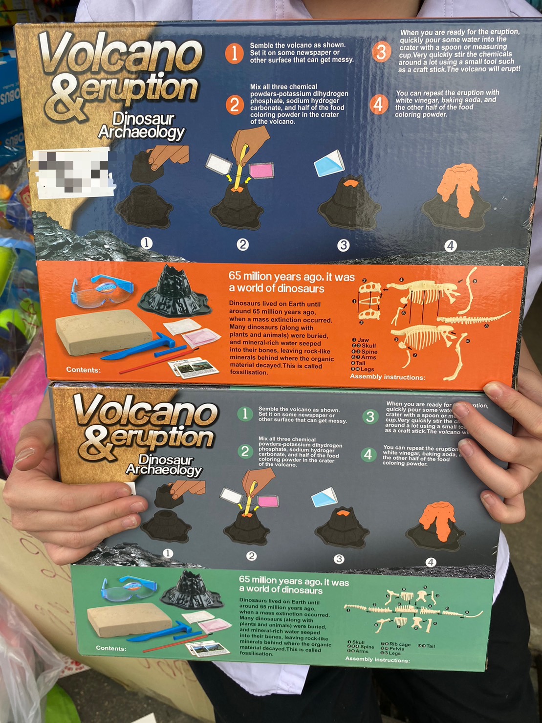 208A1-4 ของเล่นเด็กโครงกระดูกไดโนเสาร์ ฟอสซิลไดโนเสาร์ภูเขาไฟ ปลีกกล่องละ