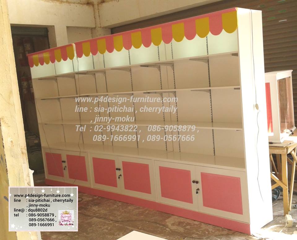ตู้โชวชั้นวางหลังทึบไม้ วินเทจ สีขาว สำหรับบ้านเเละร้านค้า