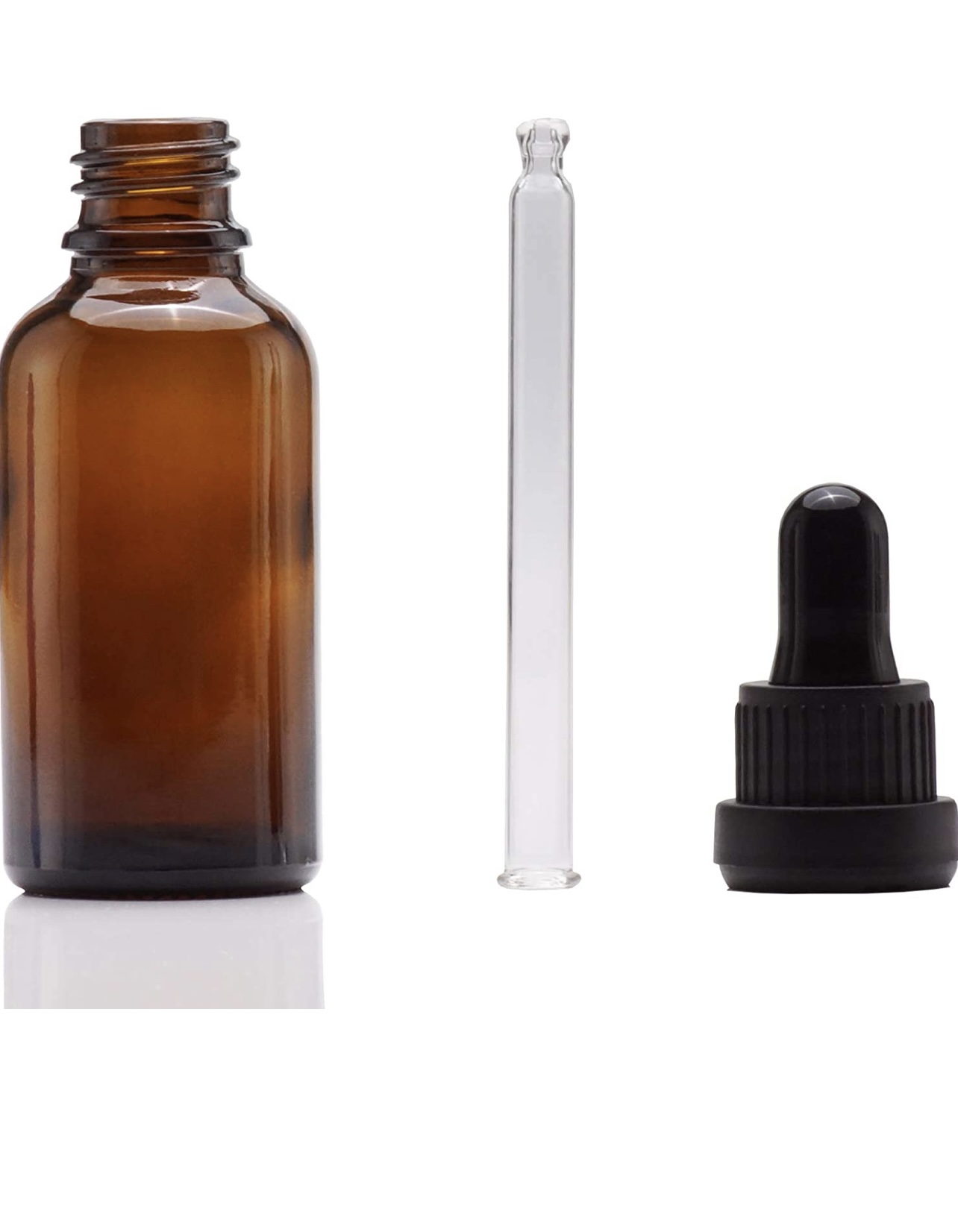 ขวดแก้วสีชาพร้อมหลอดแก้วและจุกหยอด ขนาด 60 มล