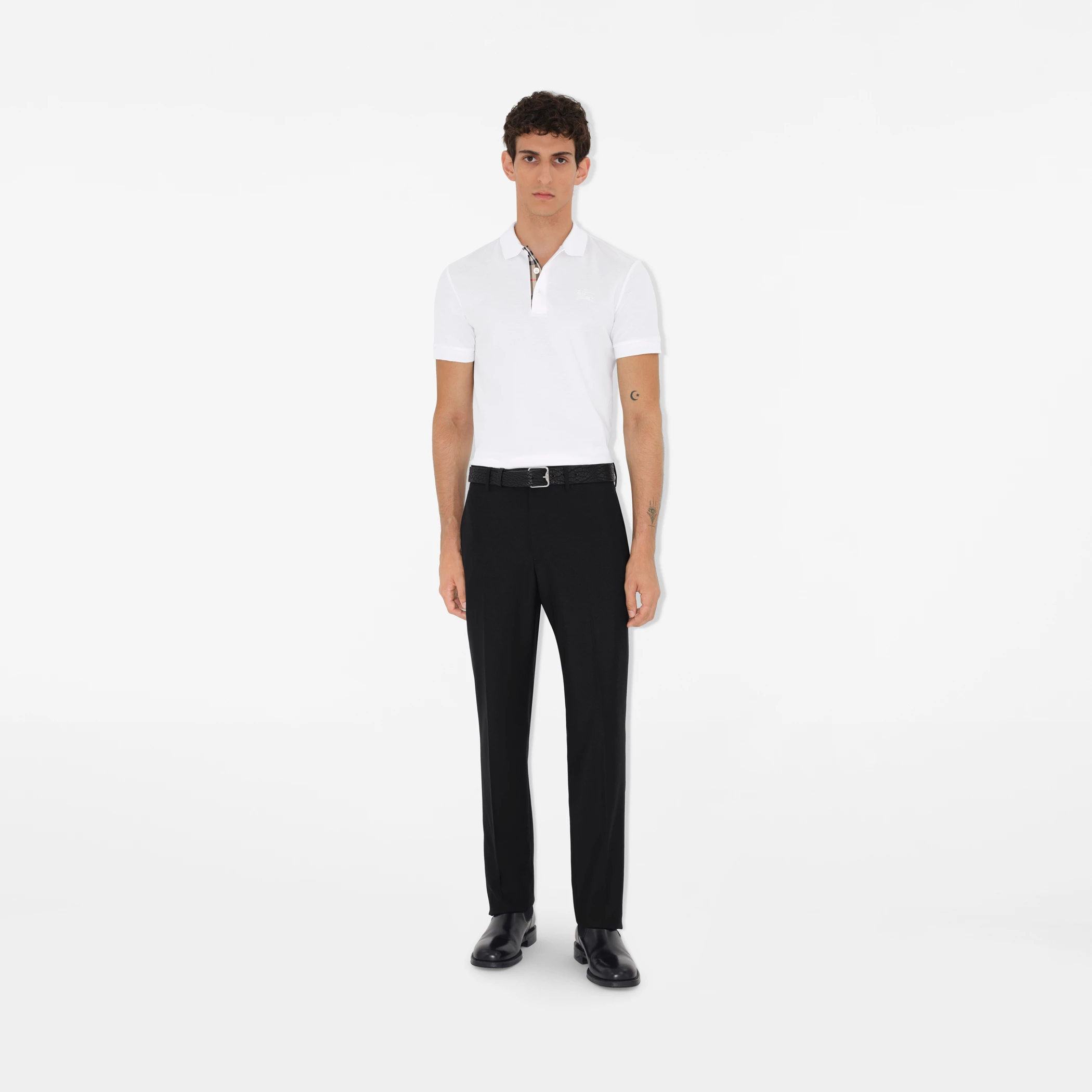 **do** เสื้อคอโปโล Burberry Cotton Polo Shirt มี 4 สาบคอมีลาย สินค้าใหม่ ของแท้
