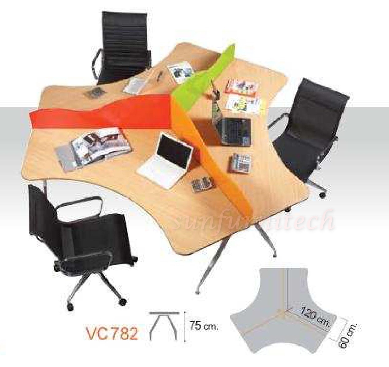 ชุดโต๊ะทำงาน 3 ที่นั่ง ชุดเวิร์คสเตชั่น (workstation) 3 ที่นั่ง VC รุ่น VC-782